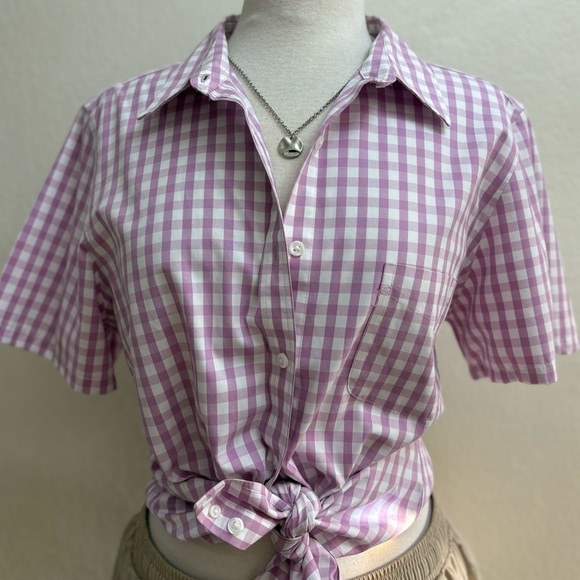 Vintage L.L Bean Purple Plaid Wrinkle Free Women's Top - Picture 2 of 11
